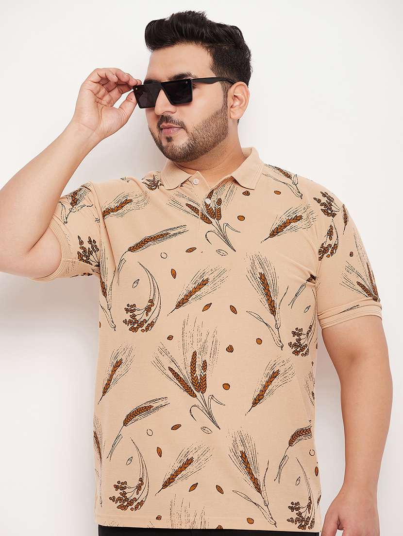 men polo neck printed plus size t-shirt - 21343959 -  Standard Image - 1
