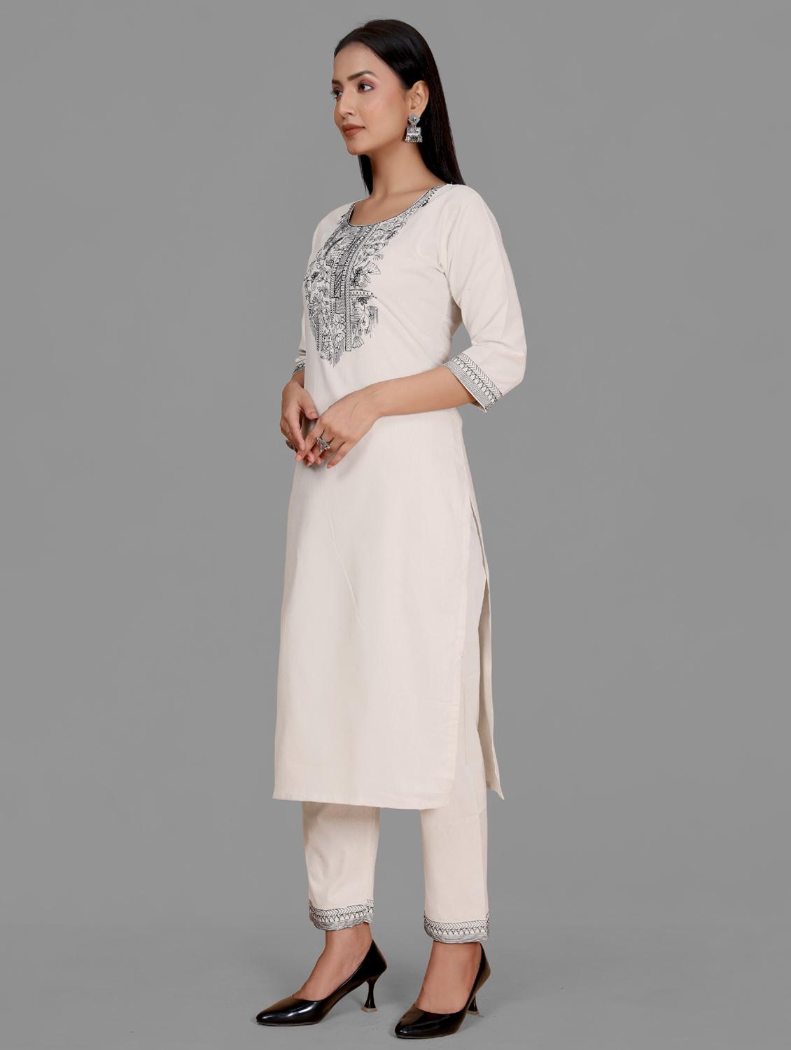women off white embroidered kurta pant set  - 21344032 -  Standard Image - 1