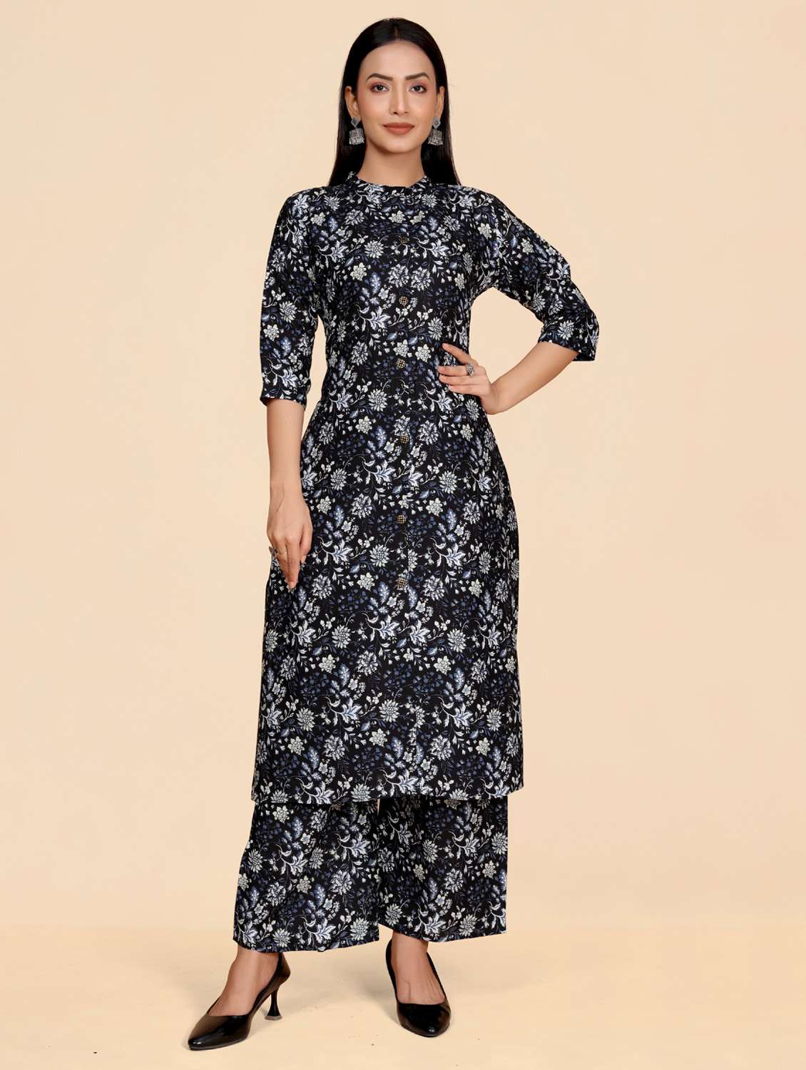 navy blue kurta palazzo set 