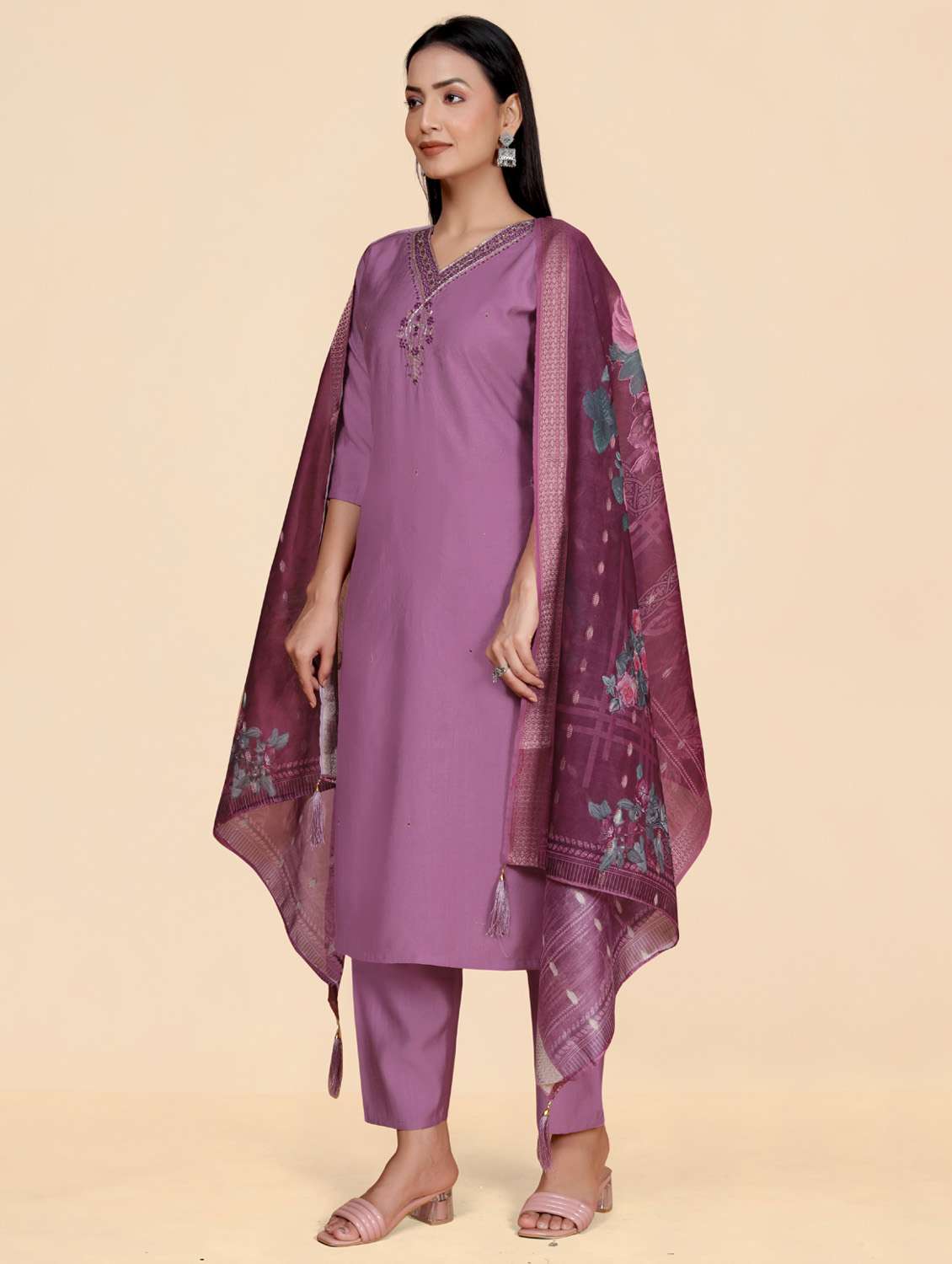 lavender kurta palazzo set  - 21344036 -  Standard Image - 1
