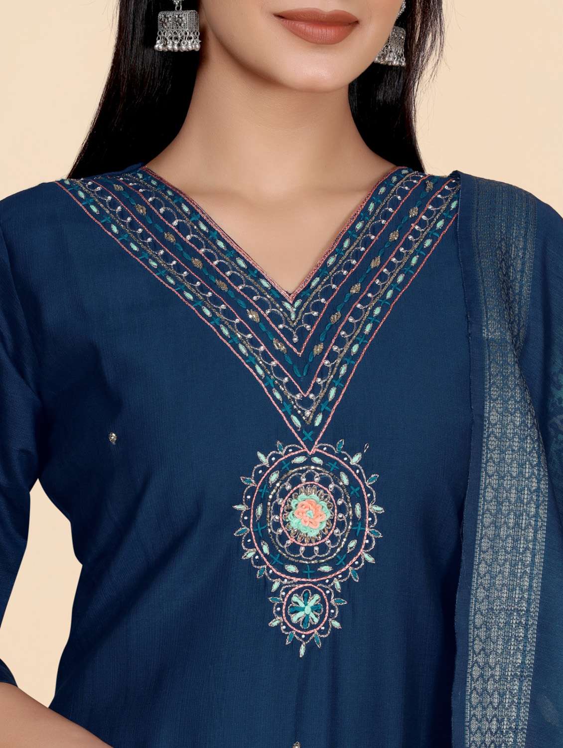 women embroidered three quarter sleeve kurta pant with dupatta set - 21344037 - Standard Image - 4