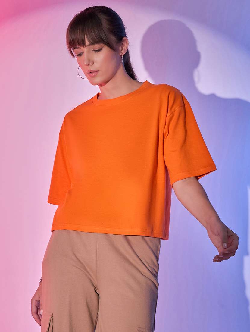 women orange cotton boxy t-shirt