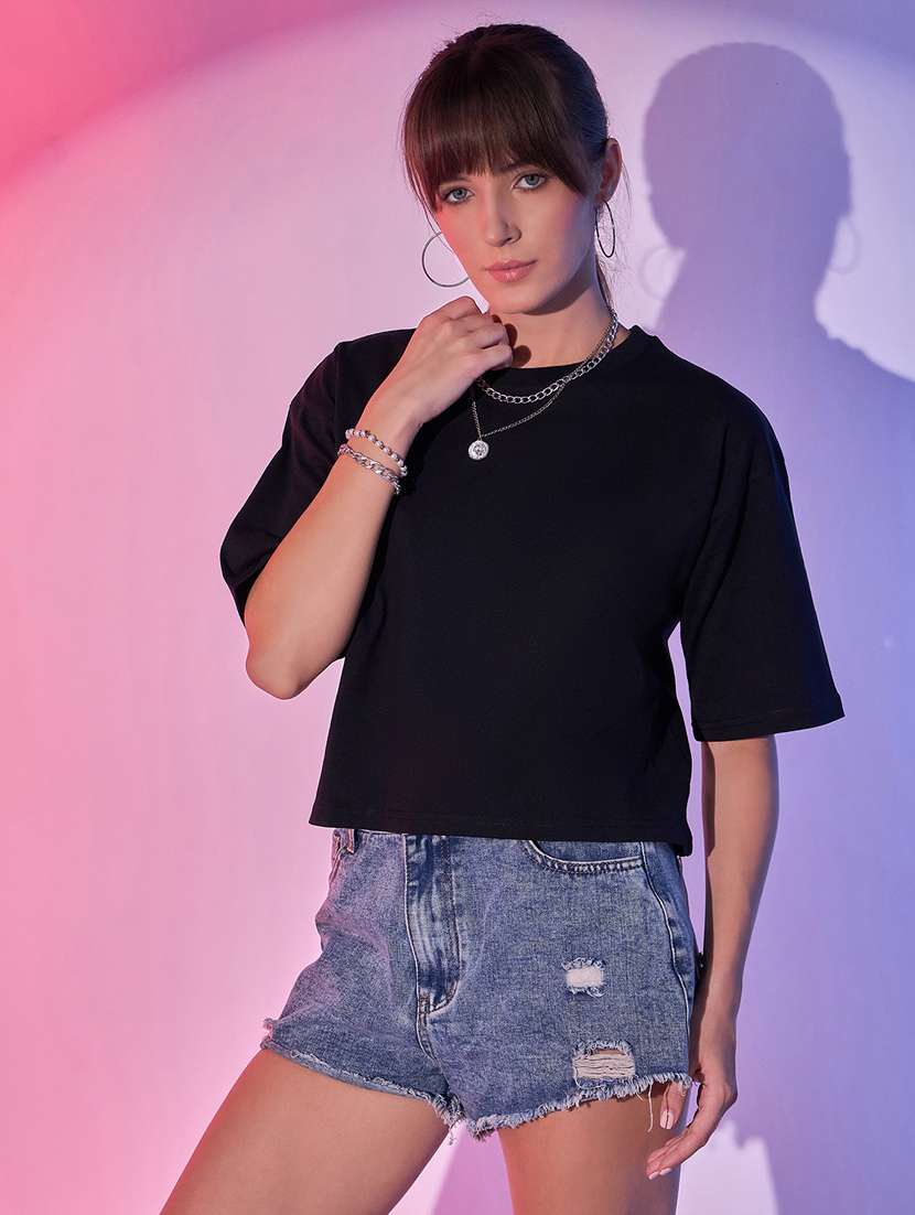 women black cotton boxy t-shirt - 21344185 -  Standard Image - 1