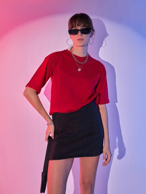 women solid short sleeves boxy t-shirt - 21344186 -  Standard Image - 0