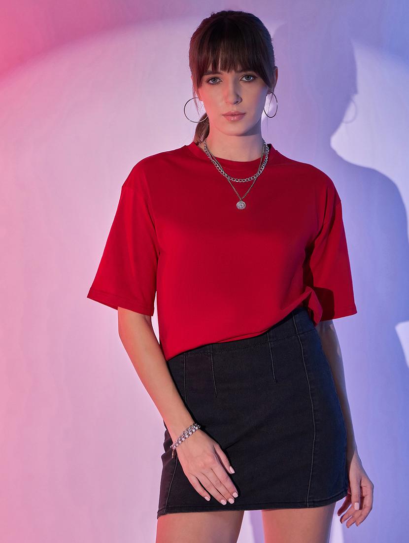 women solid short sleeves boxy t-shirt - 21344186 - Standard Image - 1