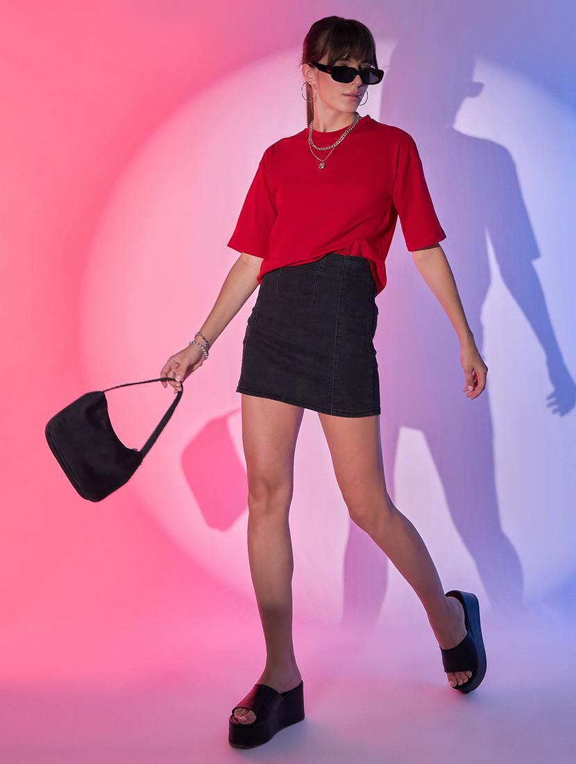 women solid short sleeves boxy t-shirt - 21344186 - Standard Image - 4