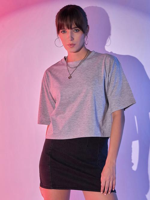 women grey cotton boxy t-shirt - 21344188 - Standard Image - 0