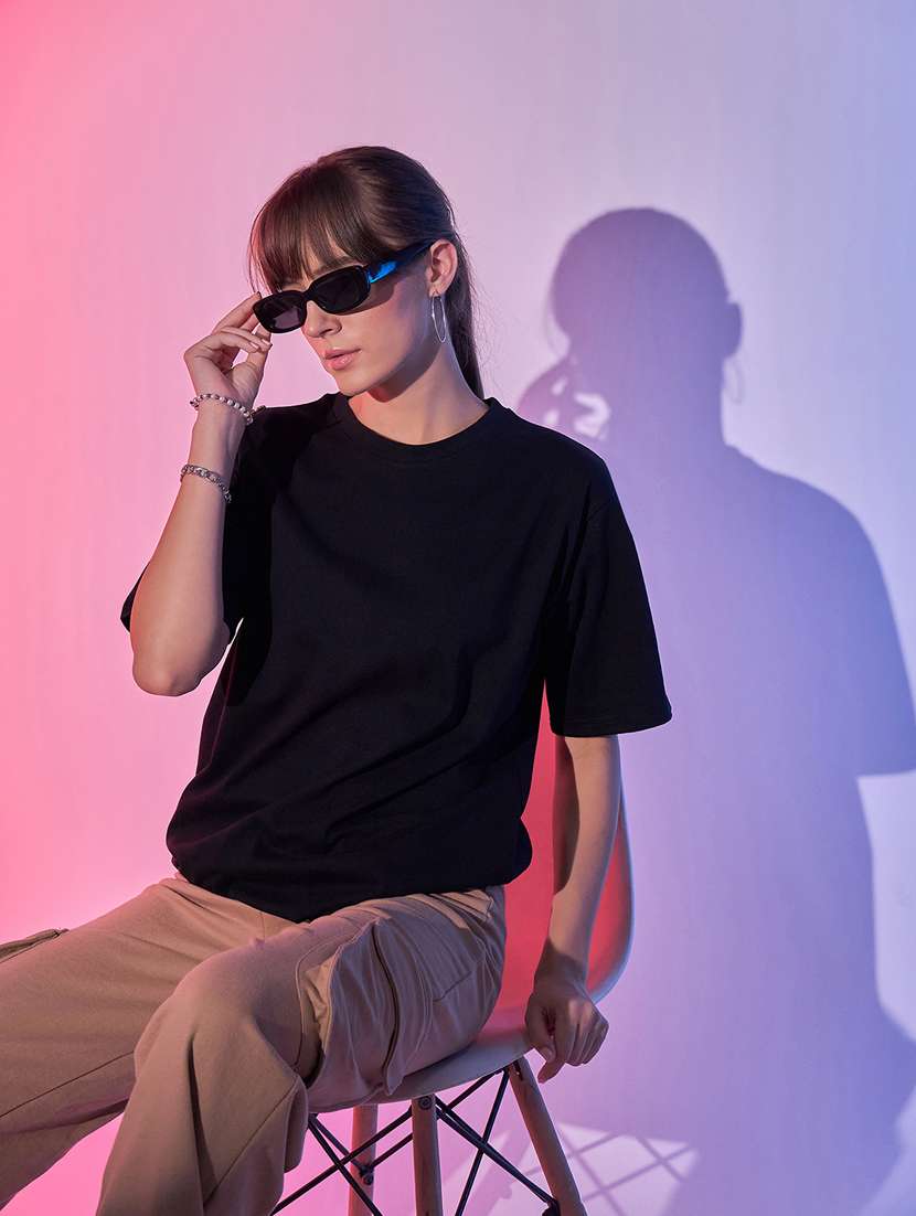 women black cotton oversized t-shirt - 21344190 -  Standard Image - 4