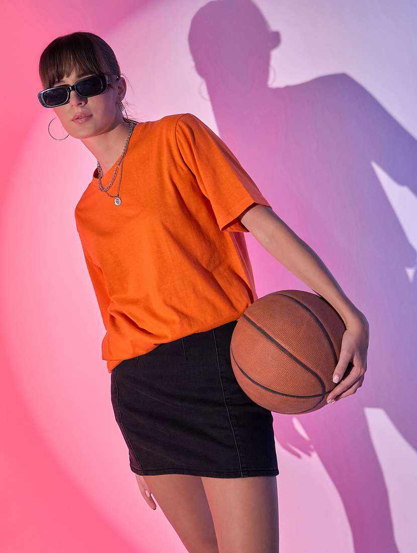 women solid short sleeves oversized t-shirt - 21344192 -  Standard Image - 4