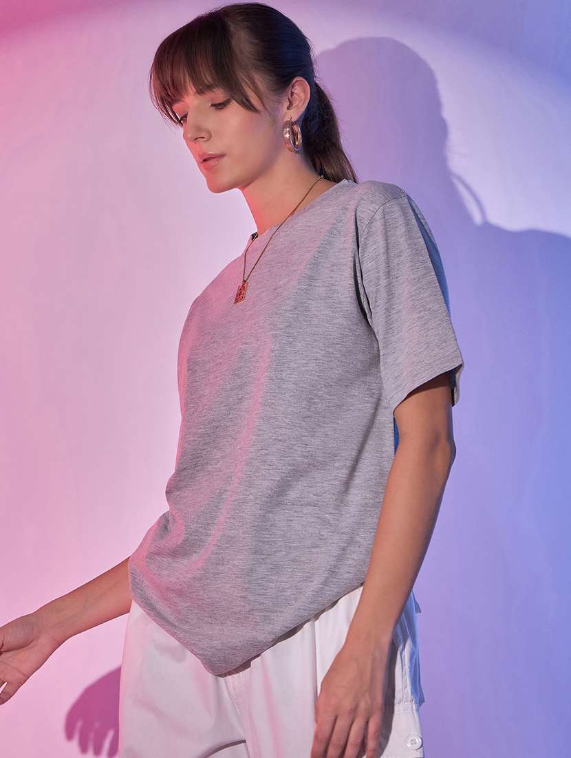 women solid short sleeves oversized t-shirt - 21344196 -  Standard Image - 1
