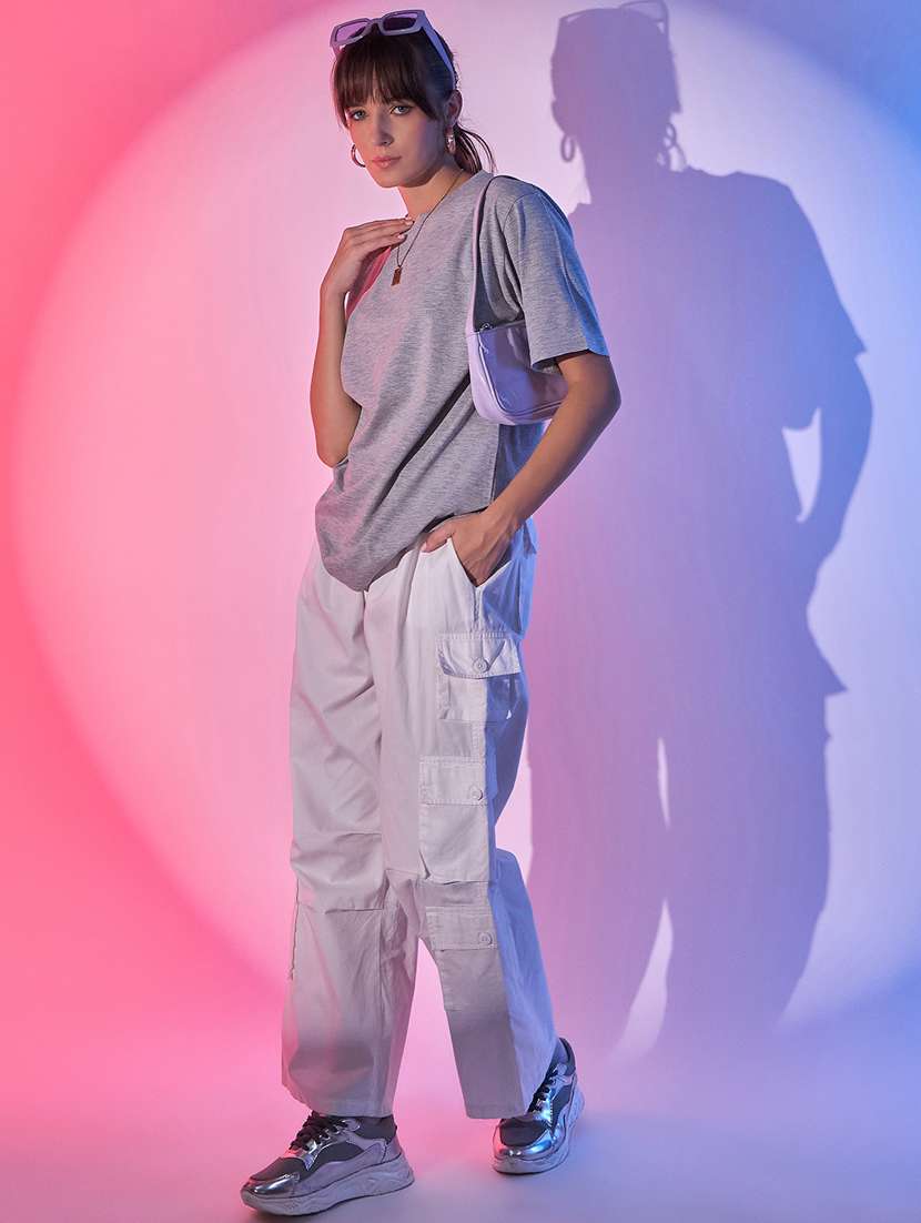 women solid short sleeves oversized t-shirt - 21344196 - Standard Image - 4