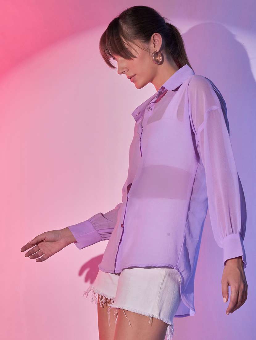 women lavender georgette high-low shirt - 21344199 - Standard Image - 1