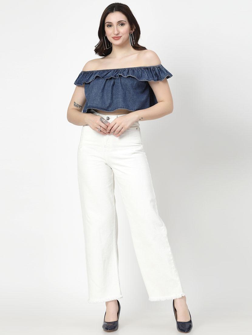 women blue cotton blend crop top - 21344258 - Standard Image - 4