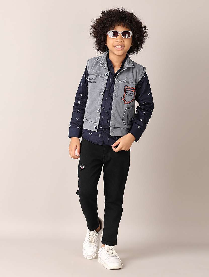 boys printed long sleeves shirt & jeans set