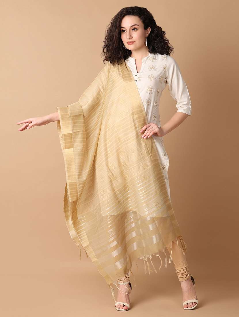 women beige striped dupatta - 21344407 -  Standard Image - 1