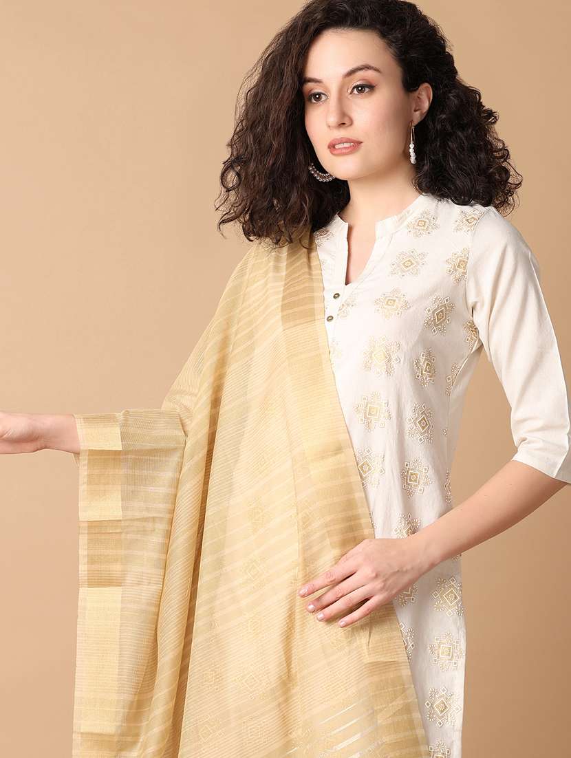 women beige striped dupatta - 21344407 -  Standard Image - 4