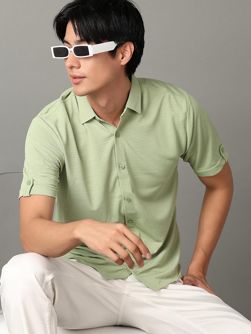 men solid collared short sleeves casual shirt - 21344497 - Standard Image - 4