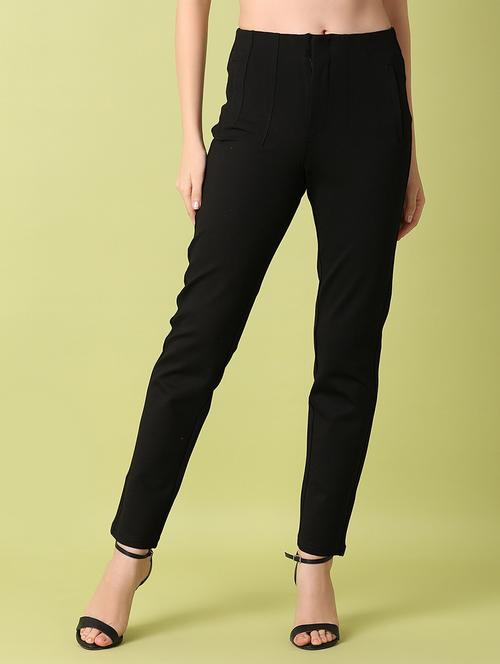 women black solids flat front trousers - 21344557 - Standard Image - 0