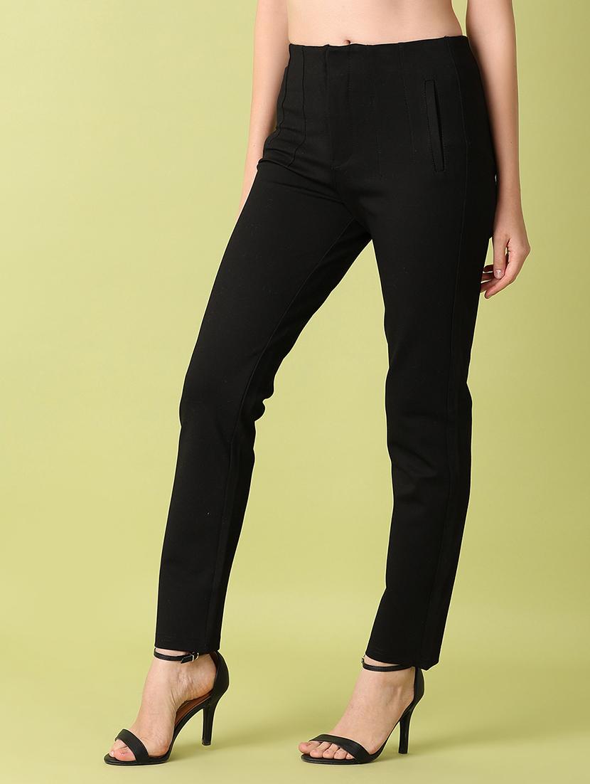women black solids flat front trousers - 21344557 - Standard Image - 1
