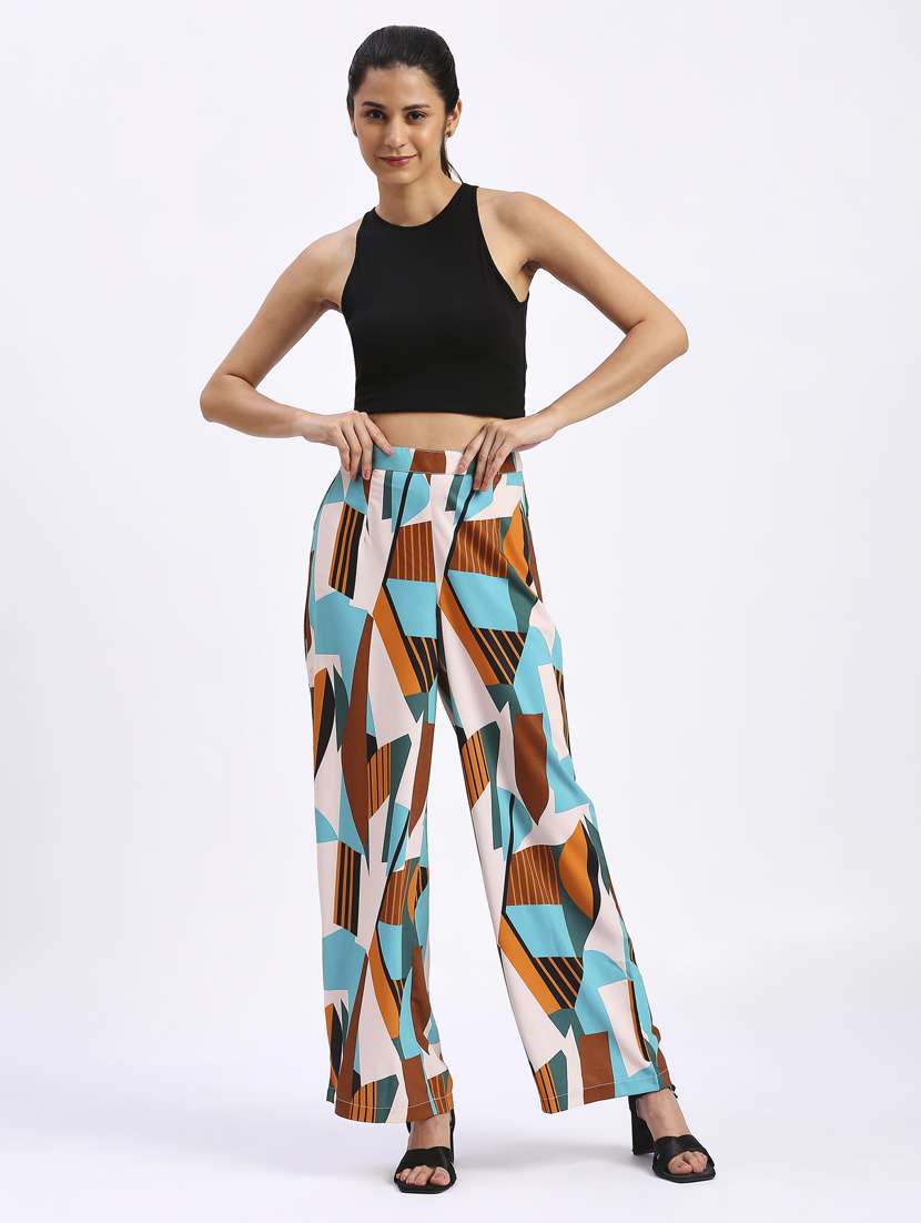 women blue polyester wide leg trouser - 21344916 - Standard Image - 4