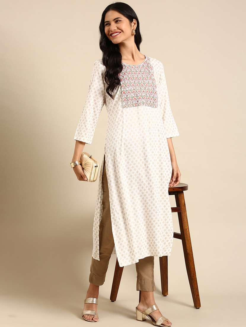 women three quarter sleeve straight kurta
