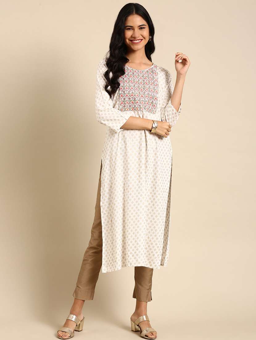 women three quarter sleeve straight kurta - 21344925 - Standard Image - 1