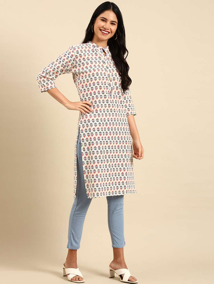 women three quarter sleeve straight kurta - 21344928 -  Standard Image - 1