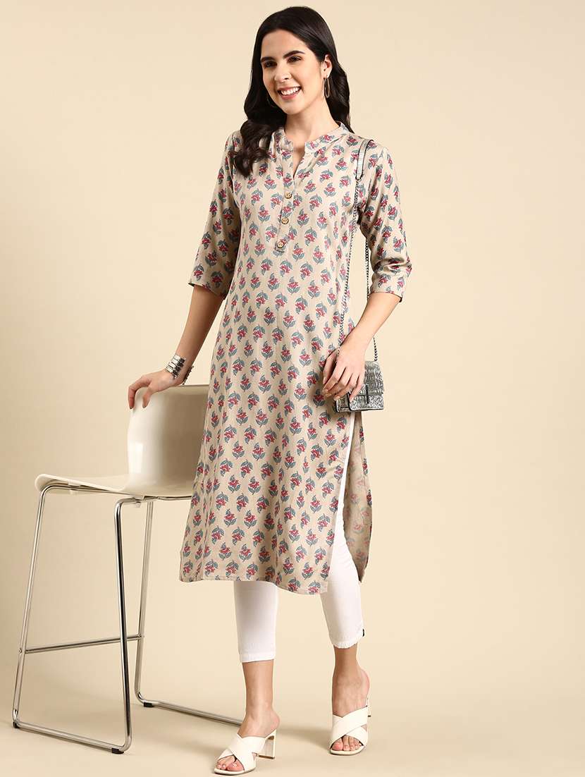 women three quarter sleeve straight kurta