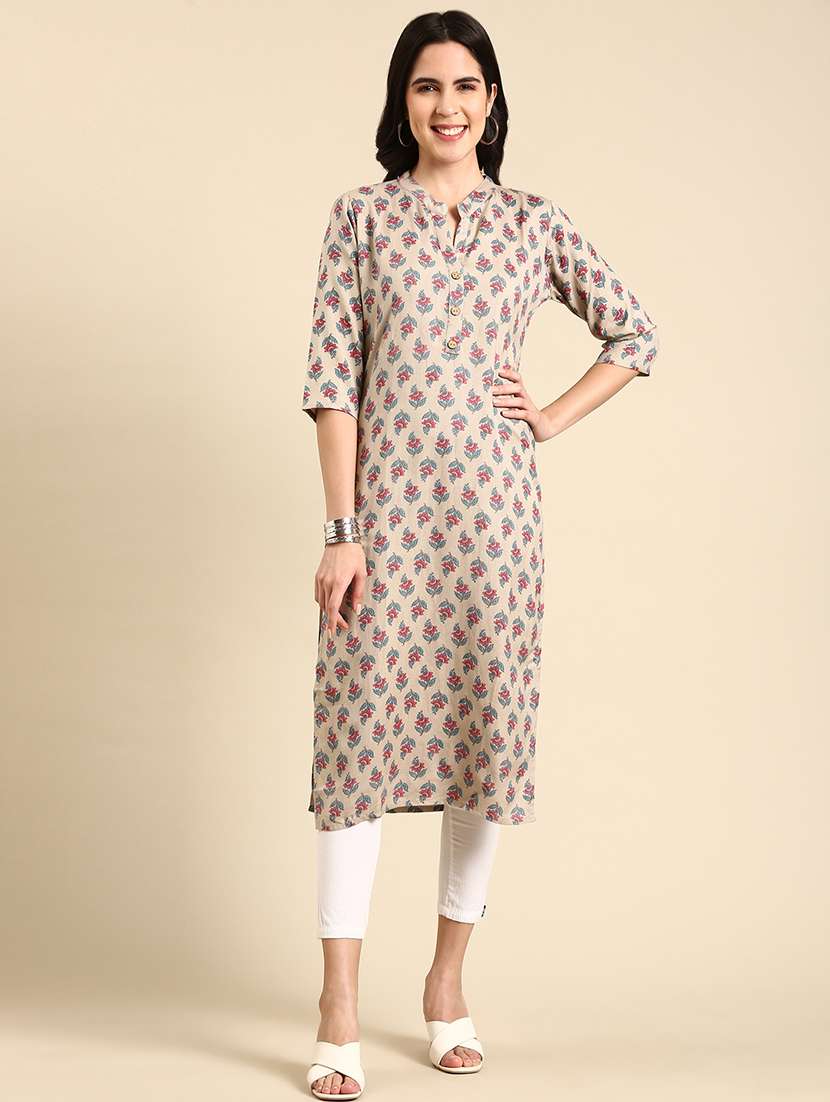 women three quarter sleeve straight kurta - 21344929 -  Standard Image - 1