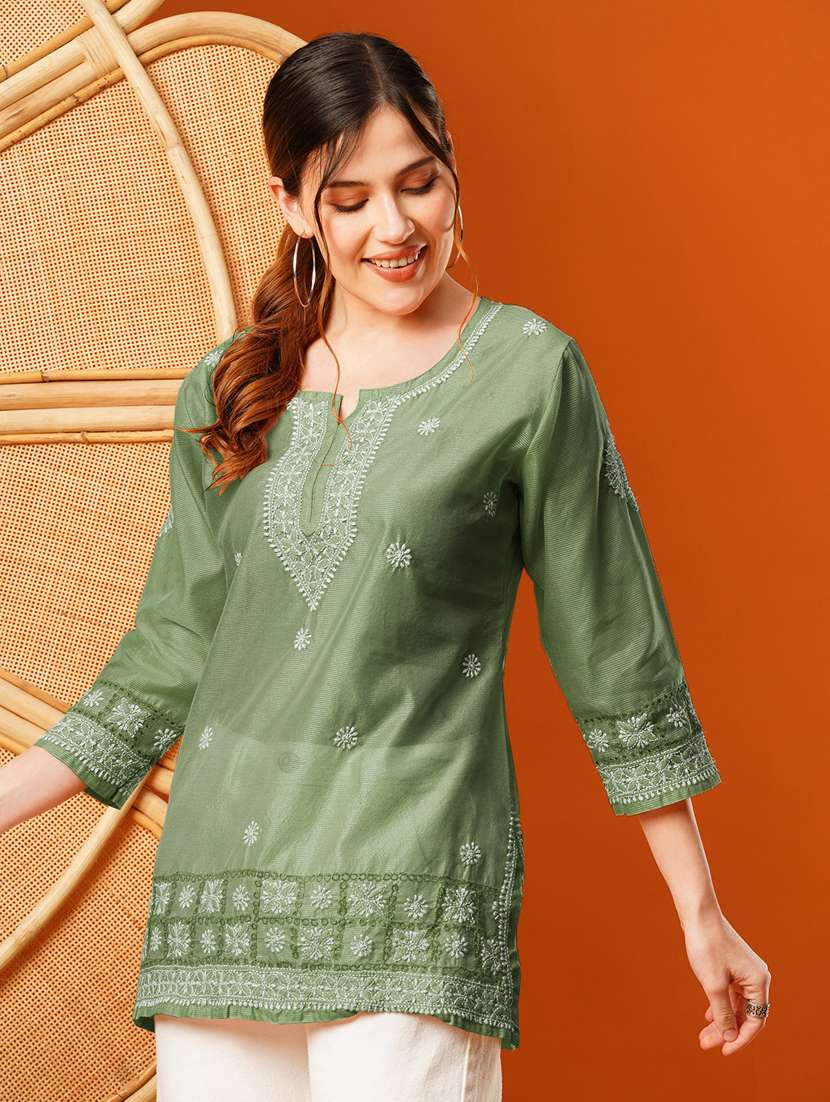 women three quarter sleeves chikankari kurti - 21344938 -  Standard Image - 1
