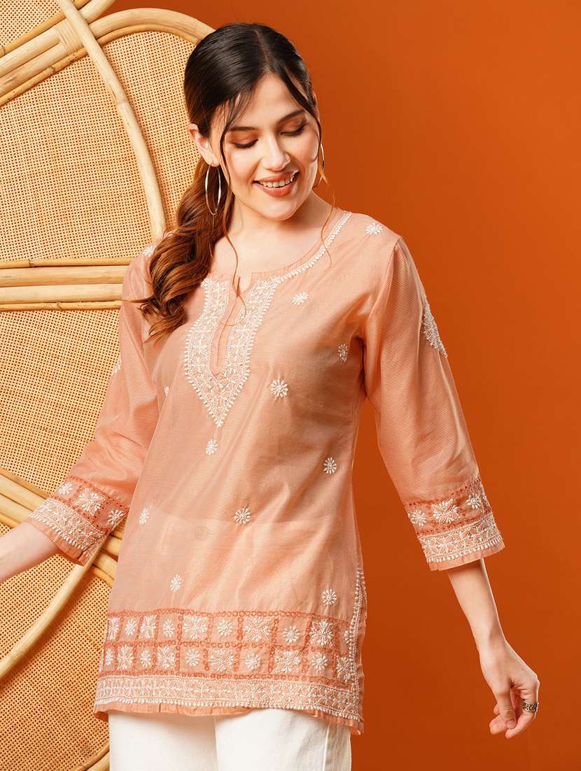 women three quarter sleeves chikankari kurti - 21344939 -  Standard Image - 1