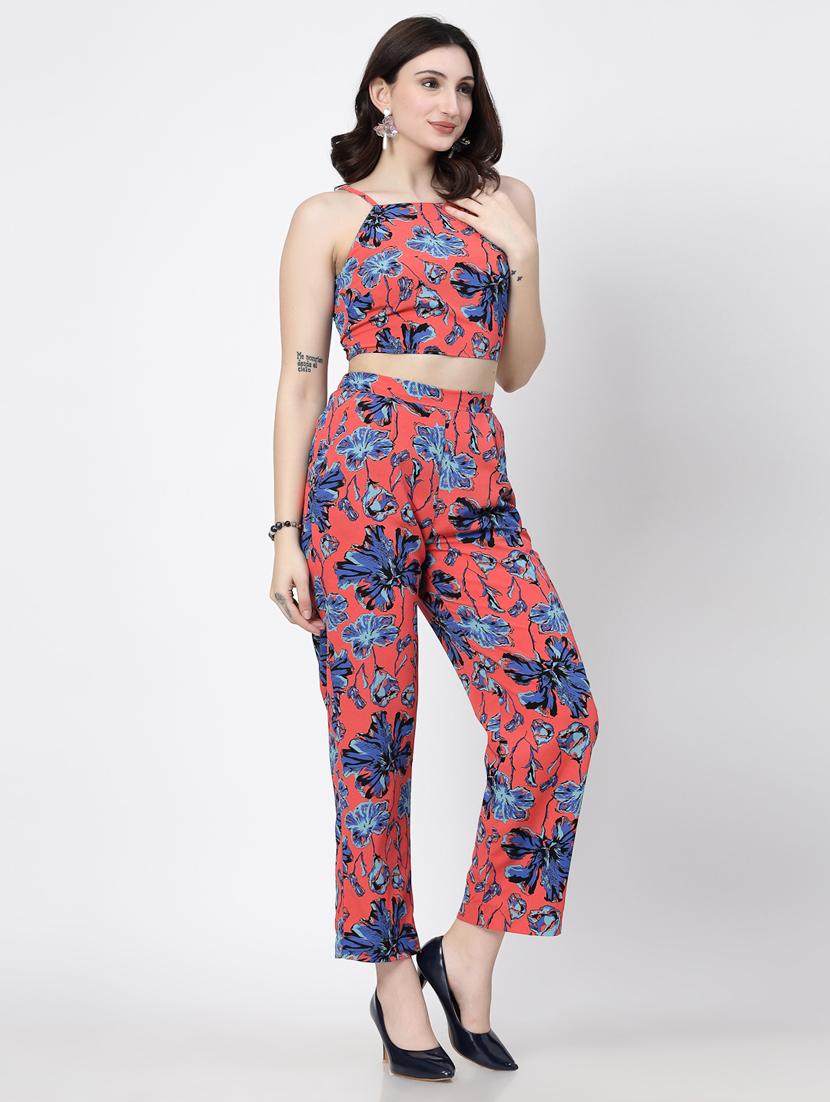 women peach polyester top and trouser co-ord set - 21344950 - Standard Image - 1