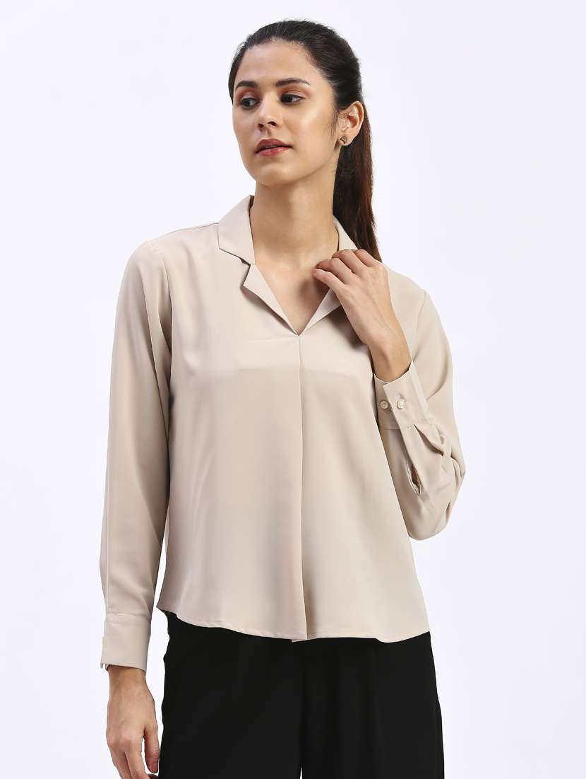 women cream cotton blend shirt top - 21345152 -  Standard Image - 1