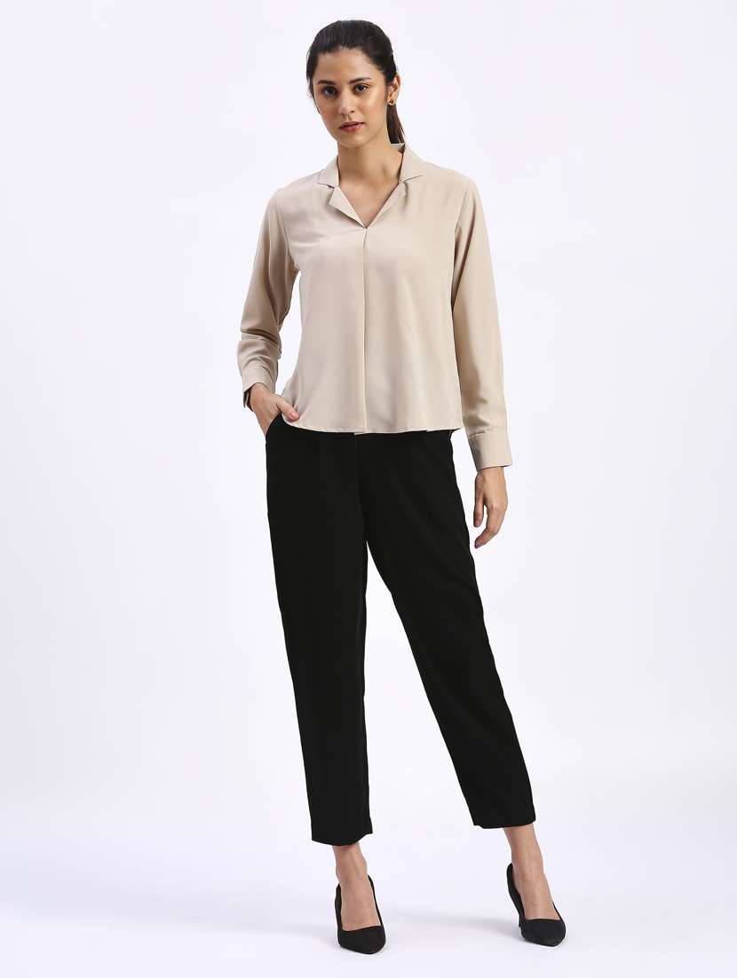 women cream cotton blend shirt top - 21345152 -  Standard Image - 4