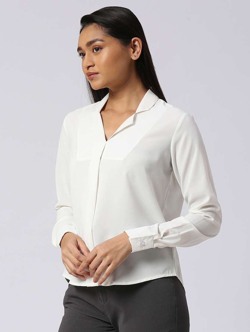 women white cotton blend shirt top - 21345155 -  Standard Image - 1