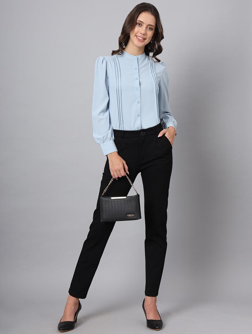 women light blue cotton blend regular shirt - 21345183 - Standard Image - 4