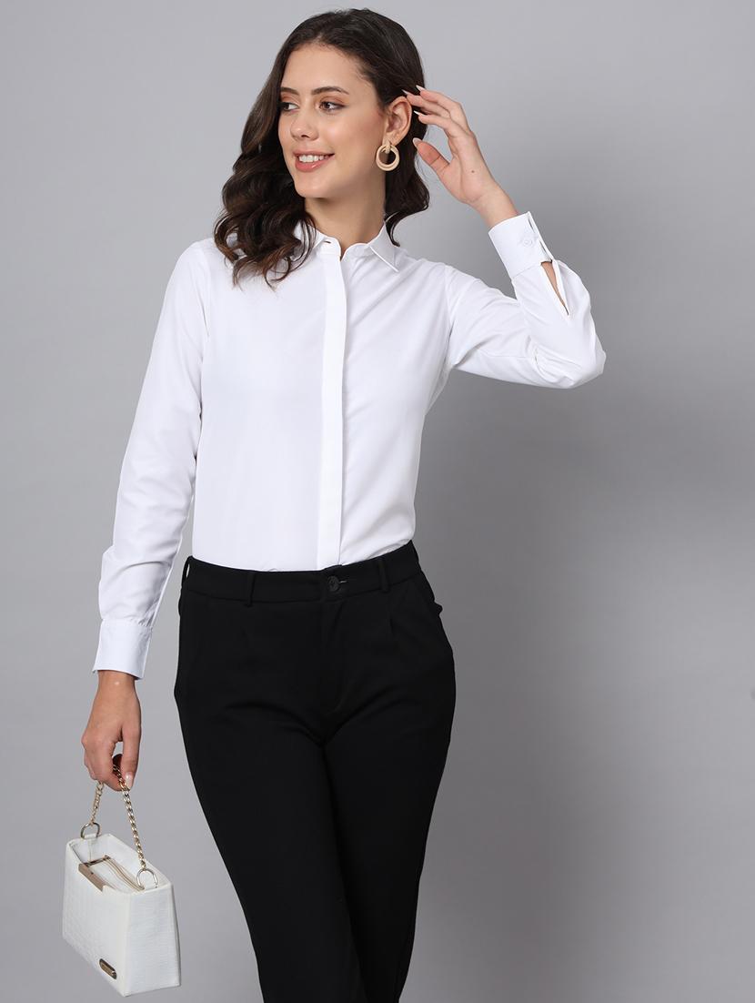 women white cotton blend regular shirt - 21345184 - Standard Image - 1