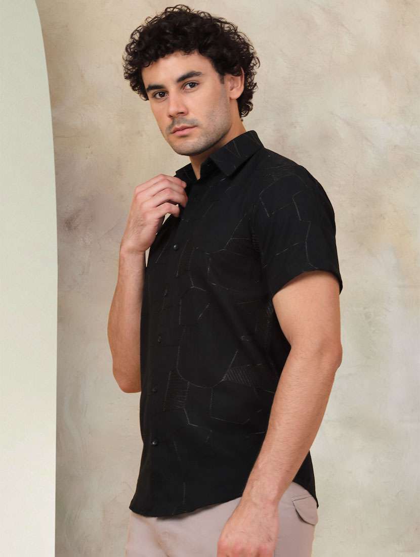 black cotton blend casual shirt - 21345404 -  Standard Image - 1
