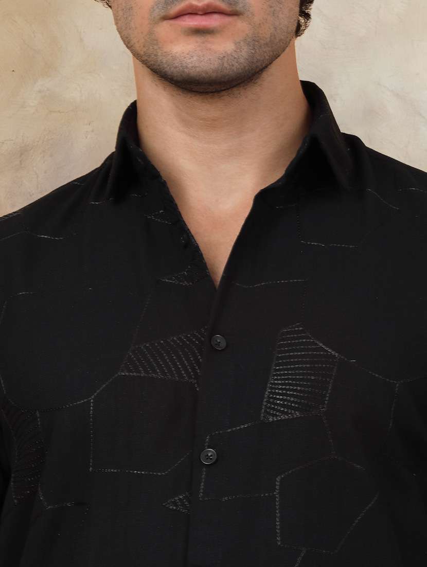 black cotton blend casual shirt - 21345404 -  Standard Image - 4