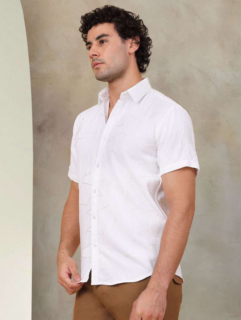 white self design cotton casual shirt - 21345407 -  Standard Image - 1