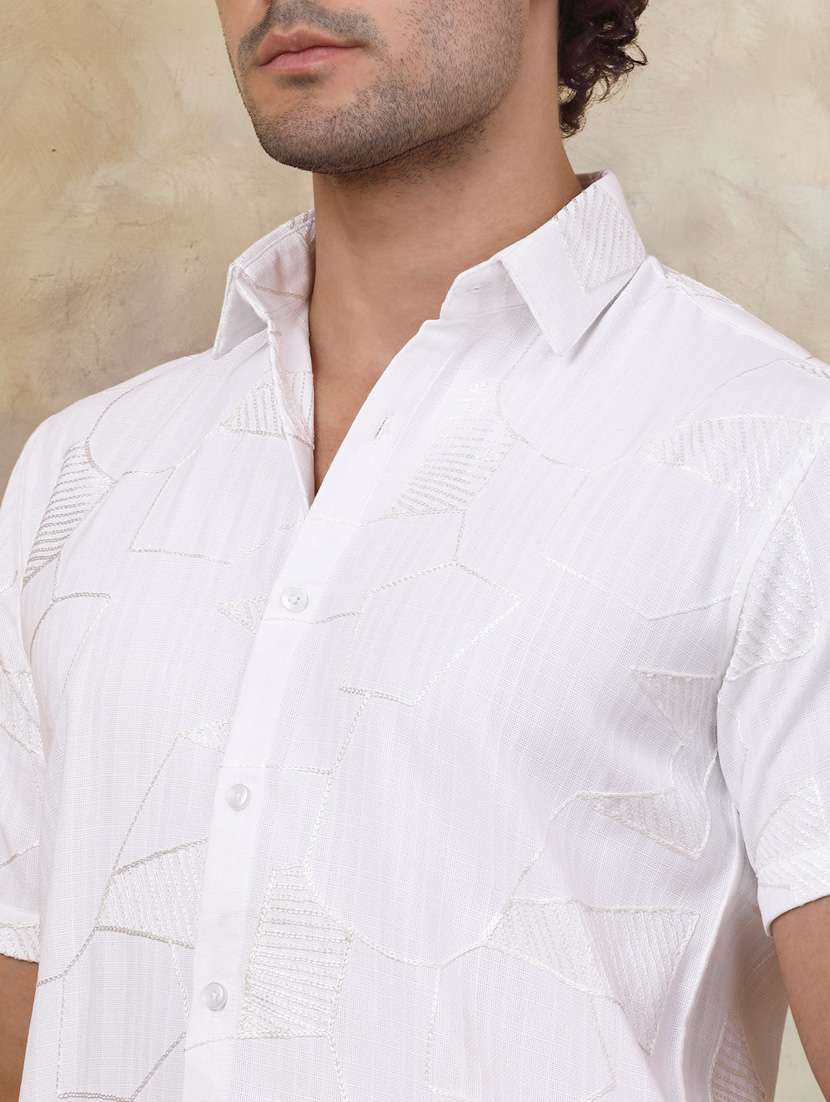 white self design cotton casual shirt - 21345407 -  Standard Image - 4