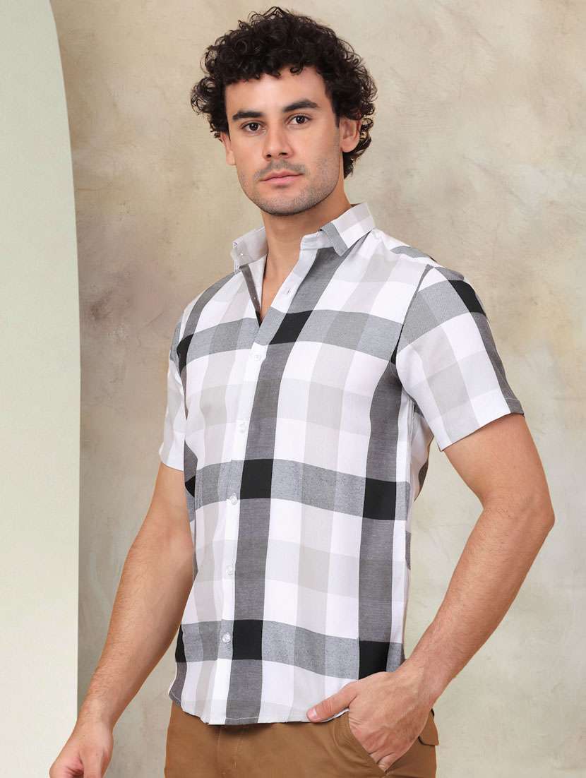 men short sleeved checkered casual shirt - 21345420 -  Standard Image - 1