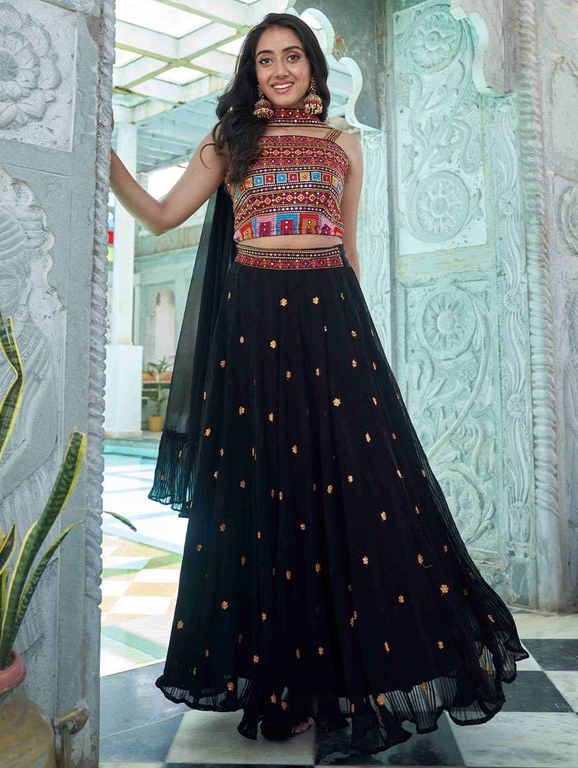 black embroidered lehenga choli with dupatta