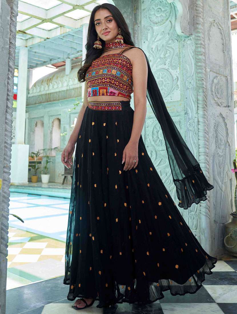 black embroidered lehenga choli with dupatta - 21345527 -  Standard Image - 1