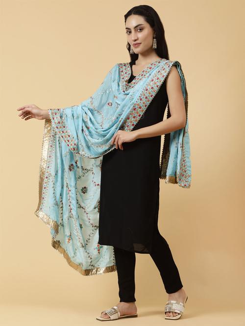 light blue embroidered dupatta - 21345588 - Standard Image - 0