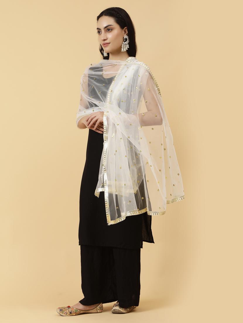 women white sequine work dupatta - 21345606 -  Zoom Image - 0
