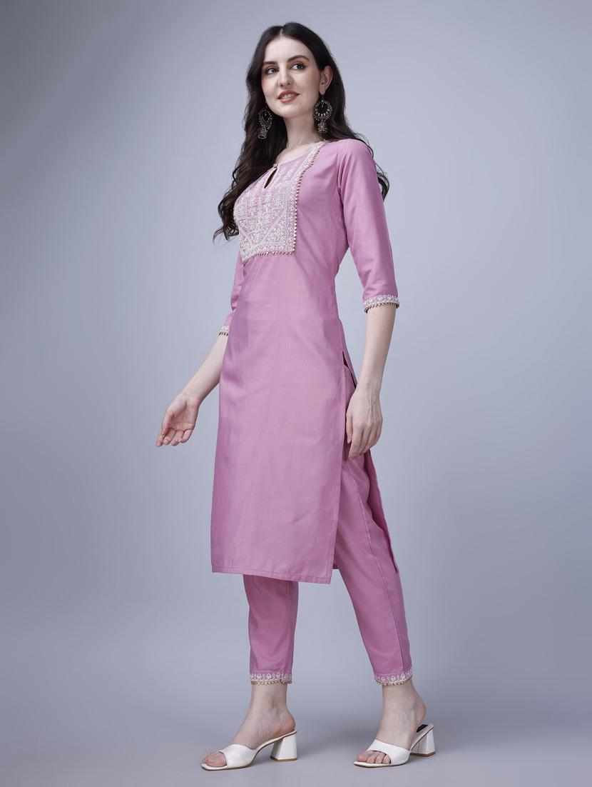 women three quarter sleeves kurta pant set - 21345620 -  Standard Image - 1