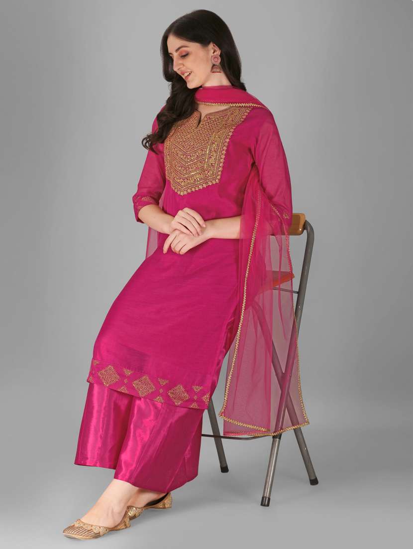 women embroidered kurta palazzo set with dupatta - 21345640 -  Standard Image - 1