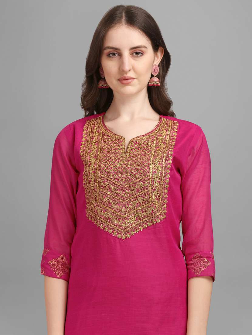 women embroidered kurta palazzo set with dupatta - 21345640 -  Standard Image - 4