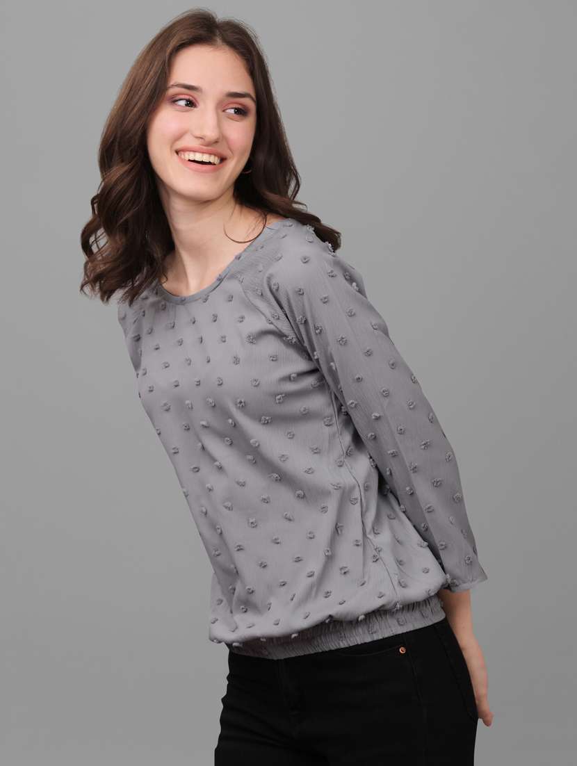 women grey georgette regular top - 21345676 -  Standard Image - 1